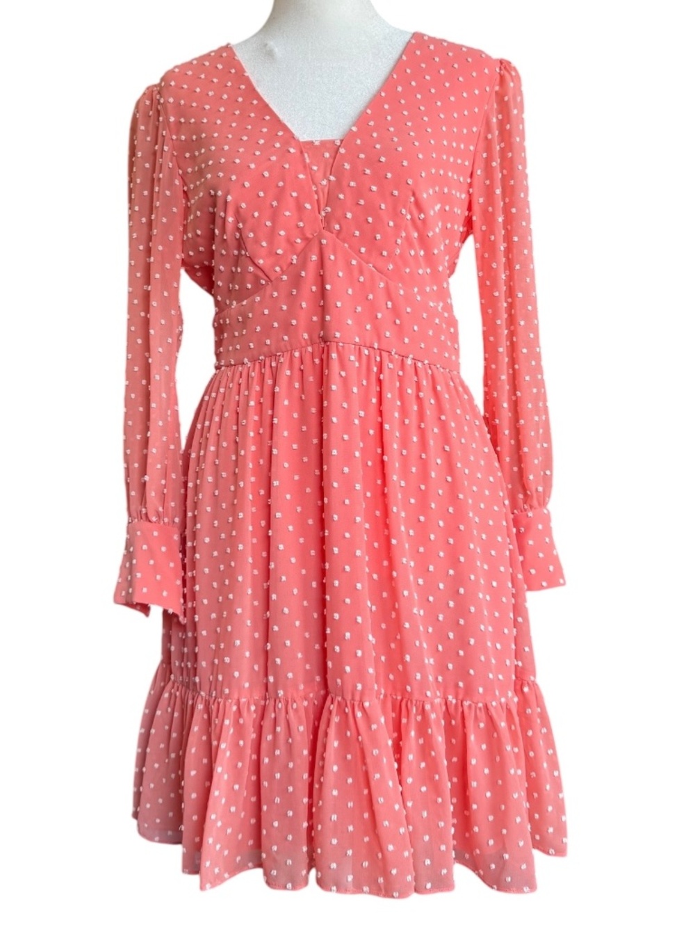 Saloni Marissa Coral Swiss Dot Mini Dress Sz 6